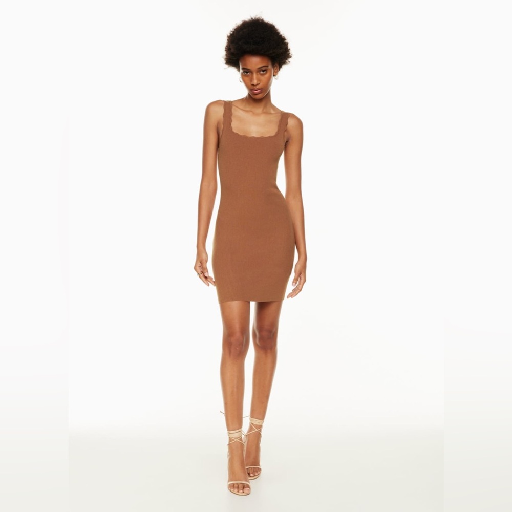 🧡 Wilfred Angelique Ribbed Scalloped Mini Dress in Rust XS